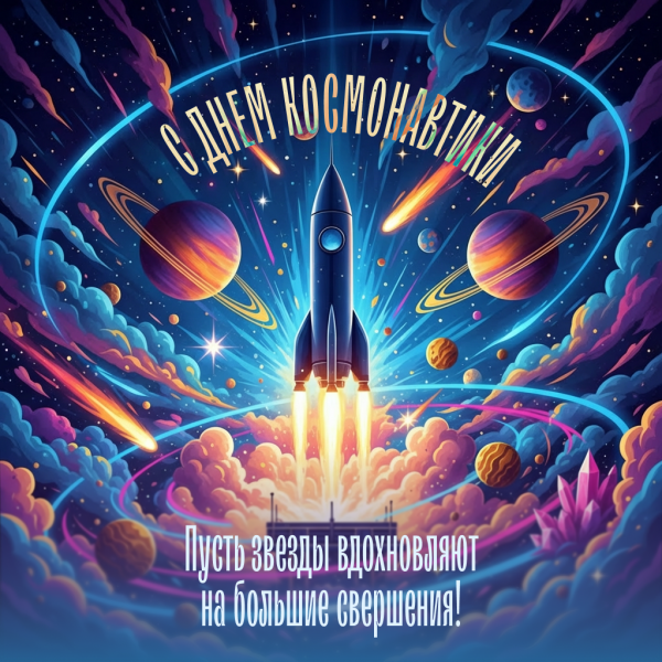 Открытки и картинки с Днем космонавтики 12 апреля